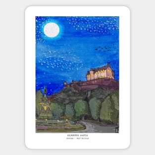 Edinburgh Castle By Night Retro Inspired Style Illustration Sticker